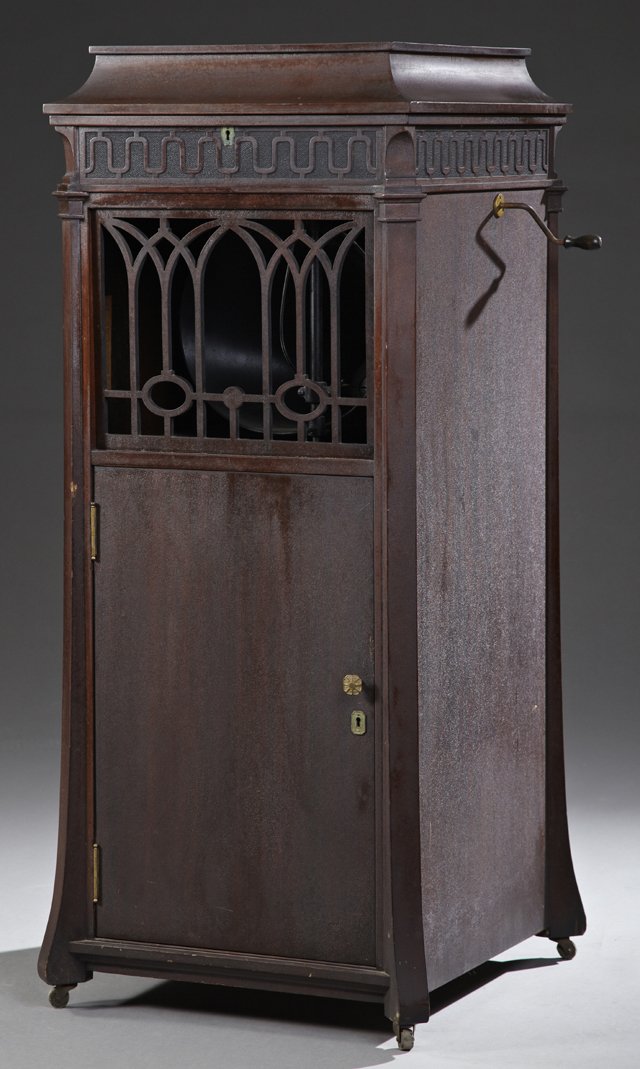 Edison Mahogany Model C250 Diamond Disk Parlor: Edison Mahogany Model C250 Diamond Disk Parlor Phonograph, c. 1910-1920, in working order, with crank, serial # 16226, H.- 52 in., W.- 23 in., D.- 24 in.