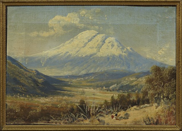 Continental School, "Figures on the Hillside," 19th c.,: Continental School, "Figures on the Hillside," 19th c., oil on canvas, signed indistinctly l.l., H.- 15 5/8 in., W.- 22 3/8 in.
