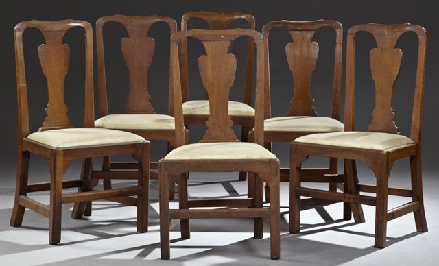 Assembled Set of Six English Chippendale Style Carved: Assembled Set of Six English Chippendale Style Carved Mahogany Dining Chairs, 19th c., the serpentine crest rail over a hand carved shaped fiddle back splat, to trapezoidal slip seats, on square chamf