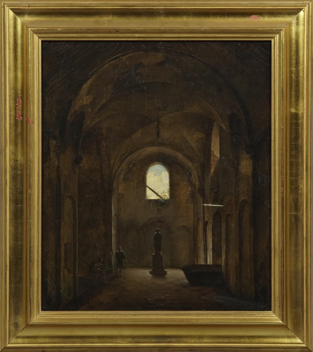 Continental School, "Sketching a Statue," early 19th: Continental School, "Sketching a Statue," early 19th c., oil on canvas, presented in a gilt frame, H.- 19 3/4 in., W.- 16 5/8 in.