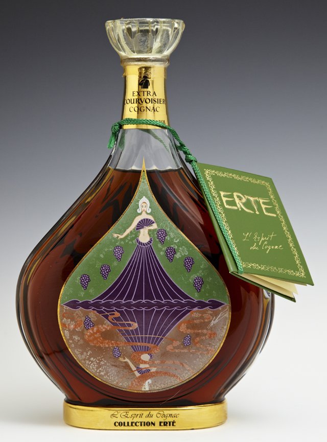 Erte, "Courvoisier Bottle," 1993, No. 978, sealed and: Erte, "Courvoisier Bottle," 1993, No. 978, sealed and with original box and legacy booklet, H.- 10 in., W.- 6 1/4 in., D.- 2 1/4 in.