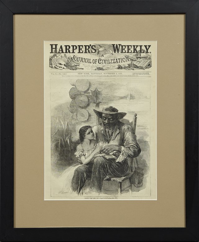 "Uncle Tom and His Grandchild," November 3, 1866,: "Uncle Tom and His Grandchild," November 3, 1866, Harper's Weekly print, framed, H.- 14 5/8 in., W.- 10 1/4 in.