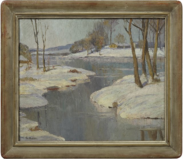 Sister Matilda, "Snowy Winter Landscape," 20th c., oil: Sister Matilda, "Snowy Winter Landscape," 20th c., oil on canvas, signed l.l., framed, H.- 18 in., W.- 21 1/4 in.