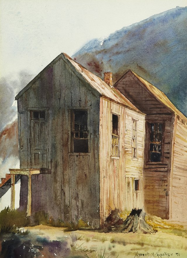 Robert M. Rucker (1932-2000), "Stone Wall," 1971,: Robert M. Rucker (1932-2000), "Stone Wall," 1971, watercolor, signed and dated l.r., presented in a gilt frame, H.- 18 in., W.- 13 in.