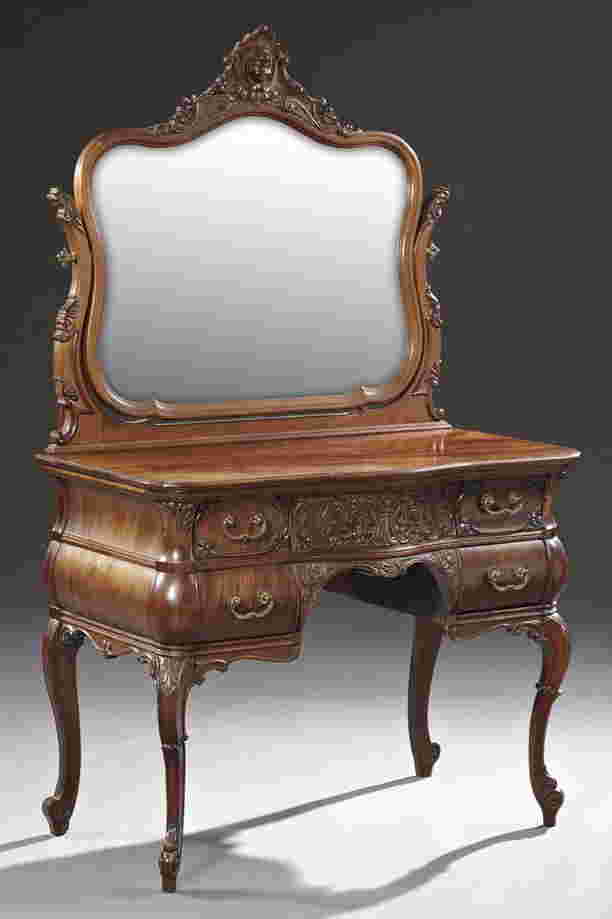 American Rococo Revival Carved Mahogany Vanity, c.