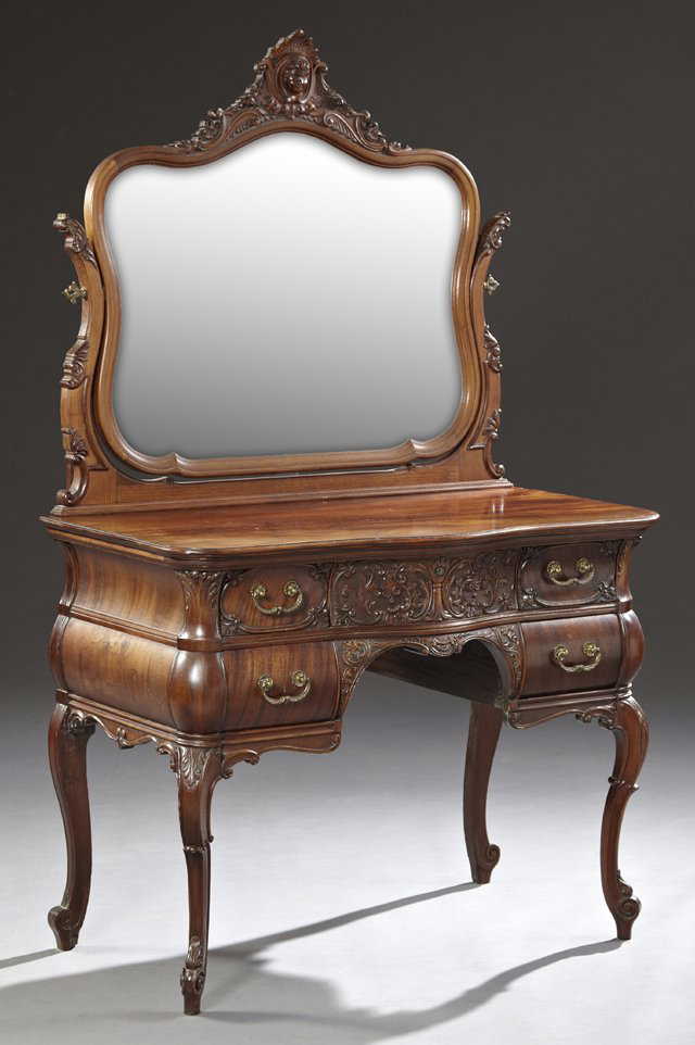 American Rococo Revival Carved Mahogany Vanity, c.