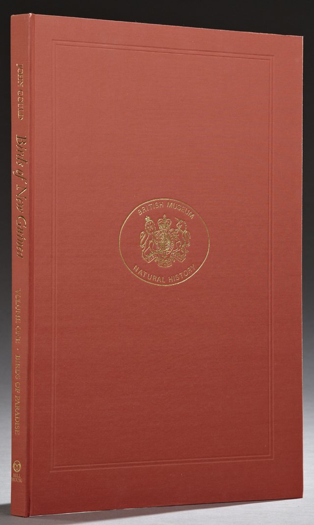 John Gould and R. Bowdler Sharpe, "The Birds of New: John Gould and R. Bowdler Sharpe, "The Birds of New Guinea and the Adjacent Papuan Islands," 1888, from The British Museum of Natural History, cloth bound with gilt decoration, H.- 22 in., W.- 15 in.
