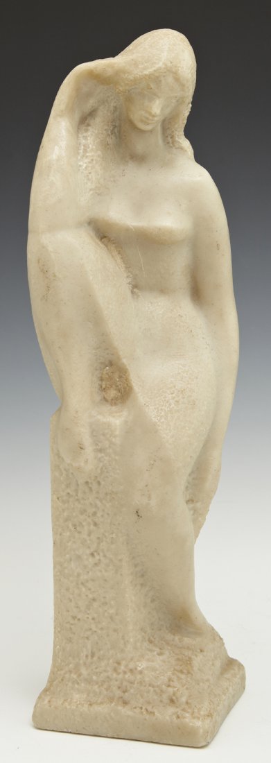 Vincent Glinsky (1895-1975), "Seated Nude Woman," 20th: Vincent Glinsky (1895-1975), "Seated Nude Woman," 20th c., cast hydrastone, signed verso, H.- 13 1/2 in., W.- 3 1/2 in., D.- 3 3/8 in.