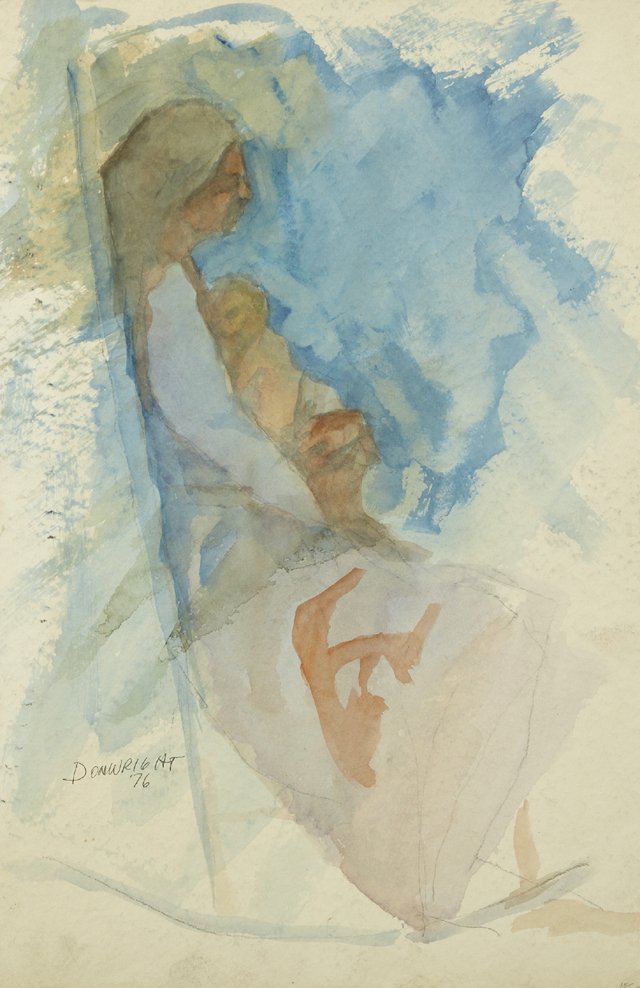 Don Wright (1938-2007), "Madonna and Child," 1976,: Don Wright (1938-2007), "Madonna and Child," 1976, watercolor, signed and dated l.l., shrink wrapped, H.- 17 1/2 in., W.- 11 3/8 in.
