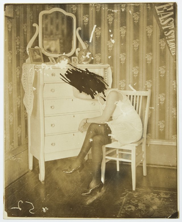 Ernest J. Bellocq (1873-1949, New Orleans), "Storyville: Ernest J. Bellocq (1873-1949, New Orleans), "Storyville Woman Seated by Dresser, Effaced", silver gelatin print, printed from a glass plate negative by Dan Leyrer in the early 1960s, shrink wrapped, H