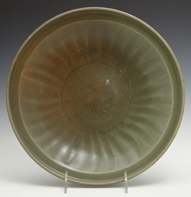 Southern Chinese or Vietnamese Celadon Stoneware Bowl ,: Southern Chinese or Vietnamese Celadon Stoneware Bowl , late 18th/early 19th c., the interior sides gently fluted to an everted rim, H.- 2 3/4 in., Dia.- 11 1/4 in