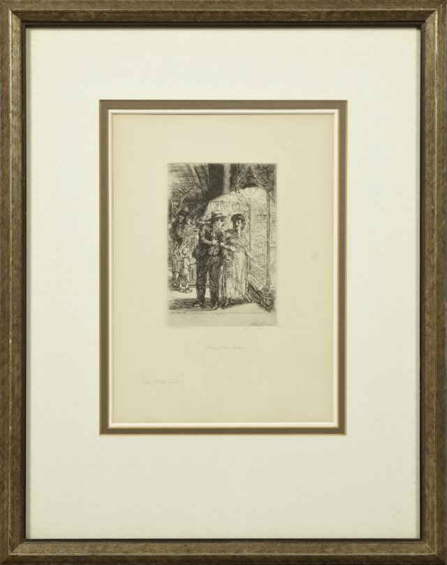 John Sloan (1871-1951), "Jewelry Store, Bowery," 20th: John Sloan (1871-1951), "Jewelry Store, Bowery," 20th c., etching 100/200, pencil numbered l.l. margin, pencil signed l.r. margin, pencil titled lower center margin, marked "Peter Platt, imp." bottom