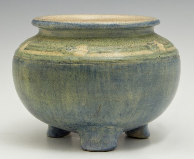 Newcomb College Glazed Pottery Baluster Bowl, c. 1930,: Newcomb College Glazed Pottery Baluster Bowl, c. 1930, the shoulder with floral banding, the whole on tripodal legs, unsigned, H.- 3 1/2 in., Dia.- 4 1/2 in.