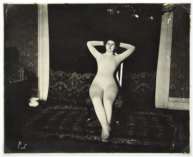 Ernest J. Bellocq (1873-1949, New Orleans), "Storyville: Ernest J. Bellocq (1873-1949, New Orleans), "Storyville Woman in a Body Suit," silver gelatin print, printed from a glass plate negative by Dan Leyrer in the early 1960s, shrink wrapped, H.- 8 in., W.