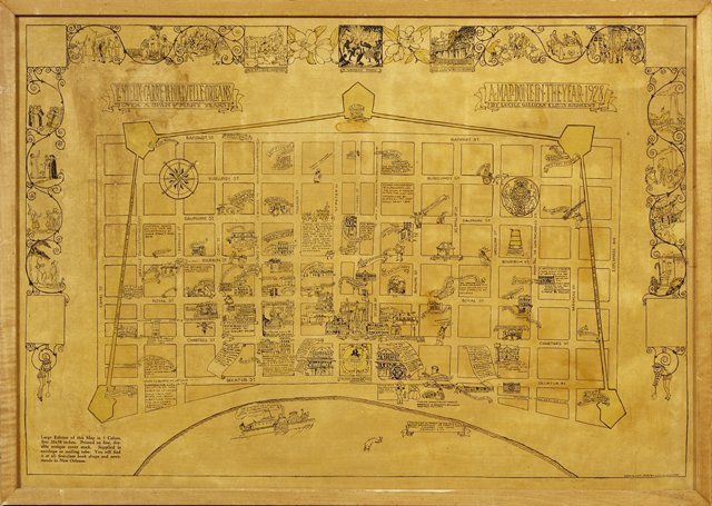 "Le Vieux Carre de la Nouvelle Orleans", 1929, map of: "Le Vieux Carre de la Nouvelle Orleans", 1929, map of the French Quarter New Orleans, by Lucile Gillican & Louis Andrews, offset lithograph, H- 14 3/8 in., W.- x 21 1/8 in.