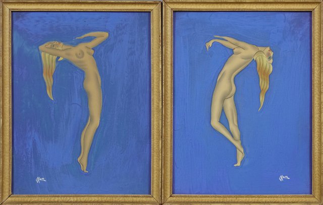 Gustave Kaitz (1913-1992), "Dancers," c. 1940, pair of: Gustave Kaitz (1913-1992), "Dancers," c. 1940, pair of gouaches, each signed, framed, H.- 17 1/2 in., W.- 13 1/2 in.