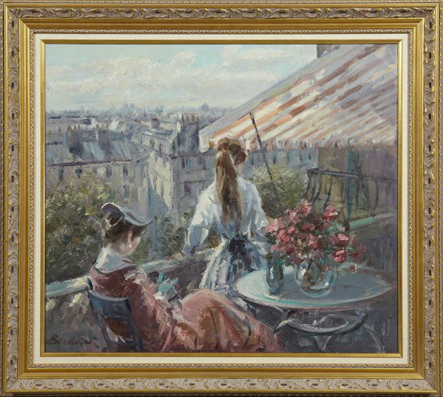 Hans Joseph Wilhelm Becker (1930 - ), "The Rooftops of: Hans Joseph Wilhelm Becker (1930 - ), "The Rooftops of Paris," 20th c., oil on canvas, signed l.l., presented in a gilt frame, H.- 26 3/4 in., W.- 30 1/2 in.