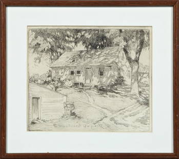 Ellsworth Woodward (1861-1939), "The Woodward Family: Ellsworth Woodward (1861-1939), "The Woodward Family Home," 1918, etching, signed and dated in the plate, framed, H.- 9 in., W.- 10 5/8 in.