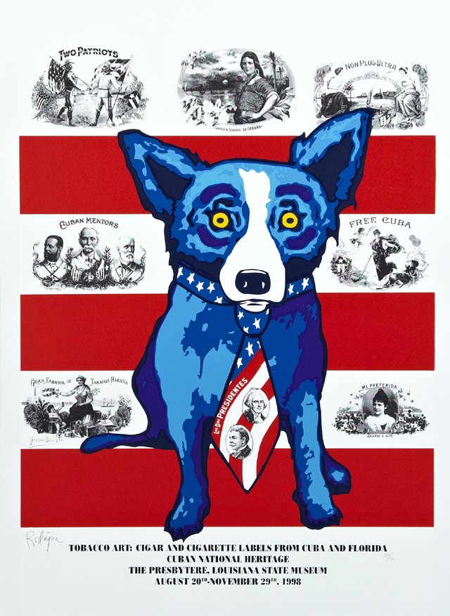 George Rodrigue (1944-2013) "Tobacco Art: Cigar and: George Rodrigue (1944-2013) "Tobacco Art: Cigar and Cigarette Labels from Cuba and Florida," limited edition exhibition poster from "Celebrating Cuban National Heritage," The Presbytere, Louisiana Sta