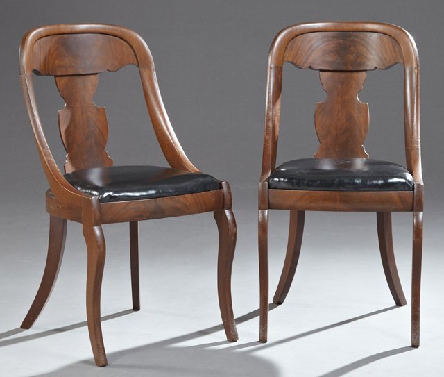 Pair of Late Classical Style Mahogany Gondola Form Side: Pair of Late Classical Style Mahogany Gondola Form Side Chairs, early 20th c., of the type traditionally dubbed "Seignouret chairs" in New Orleans, H.- 34 in.