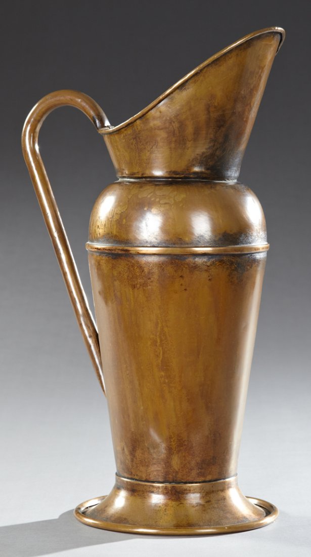 French Provincial Copper Pitcher, 19th c., of tapered: French Provincial Copper Pitcher, 19th c., of tapered form, H.- 24 1/2 in., W.- 15 in., D.- 10 1/2 in.
