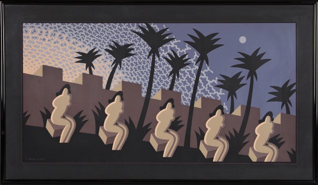 Robert Gordy (1933-1986), "Seated Nudes and Palm: Robert Gordy (1933-1986), "Seated Nudes and Palm Trees," serigraph, 26/75, pencil signed and numbered l.l., framed, H.- 24 in., W.- 48 in.