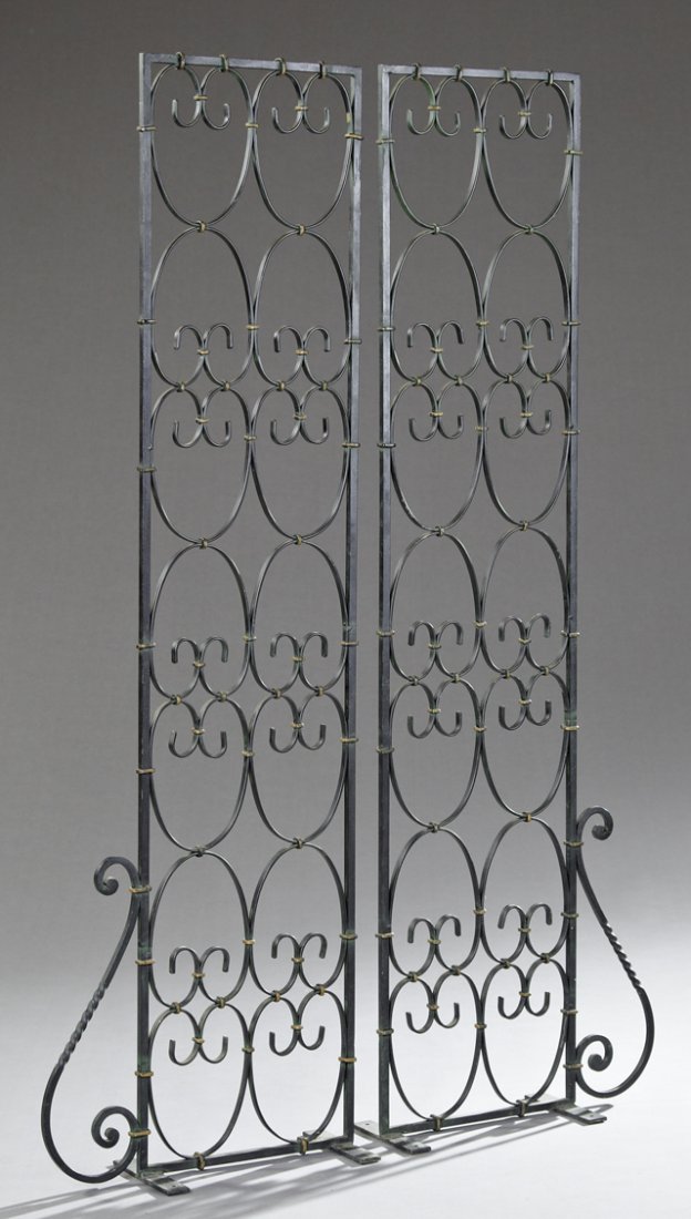 Pair of Victorian Wrought Iron Altar Dividers, 19th c.,: Pair of Victorian Wrought Iron Altar Dividers, 19th c., with scrolled decoration, H.- 62 in., W.- 19 in., D.- 6 3/4 in.