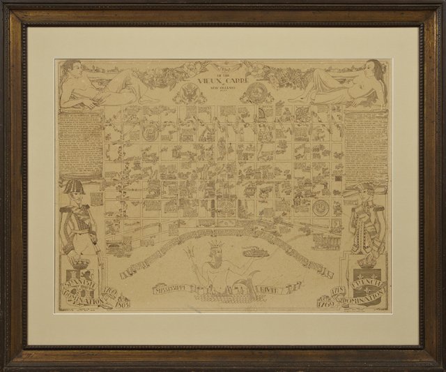 Alvyk Boyd Cruise (1909-1988), "Map of the Vieux Carre: Alvyk Boyd Cruise (1909-1988), "Map of the Vieux Carre of New Orleans, 1937," 1938, by the American Printing Company, Ltd., framed, H.- 24 1/2 in., W.- 32 3/4 in.
