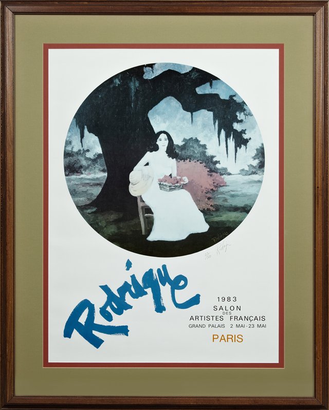 George Rodrigue (1944-2013), "Rodrigue," 1987, poster: George Rodrigue (1944-2013), "Rodrigue," 1987, poster for exhibition at Salon des Artistes Francais, Grand Palais 2 Mai - 23 Mai, Paris, pencil signed and pencil numbered 23/700 center right, framed, 