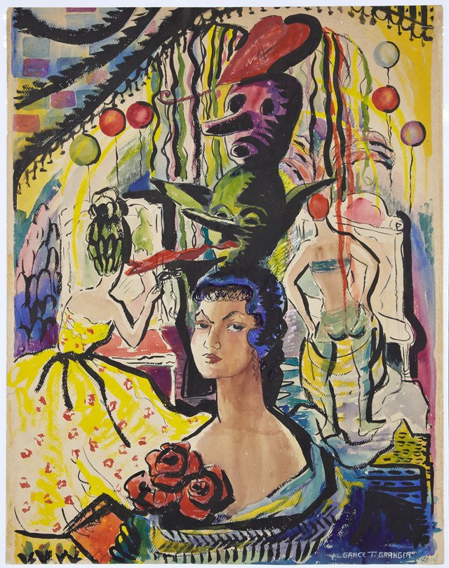 Grace Granger, "Mardi Gras Time," 20th c., watercolor,: Grace Granger, "Mardi Gras Time," 20th c., watercolor, signed l.r., unframed, H.- 28 in., W.- 22 in.