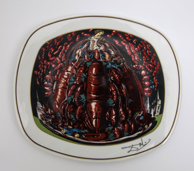Salvador Dali (1904-1989), "Les Cannibalismes de l': Salvador Dali (1904-1989), "Les Cannibalismes de l' Automne," 1981, Limoges porcelain plate by A. Giraud, 256/3000, verso numbered and marked "A. Porthault Le Diners de Gala," H.- 1 1/8 in., W.- 11 in