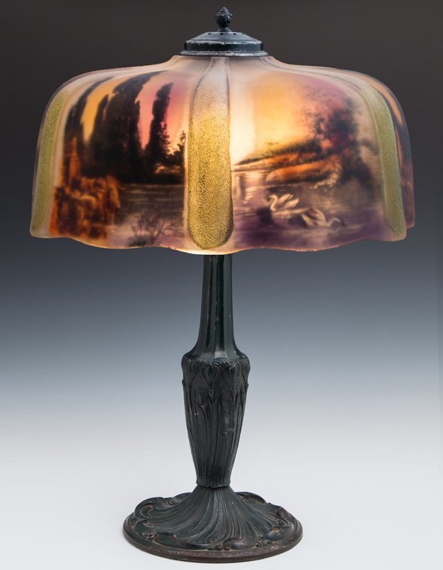 Pittsburgh Lamp Co. Reverse Painted Lamp, c. 1920, the