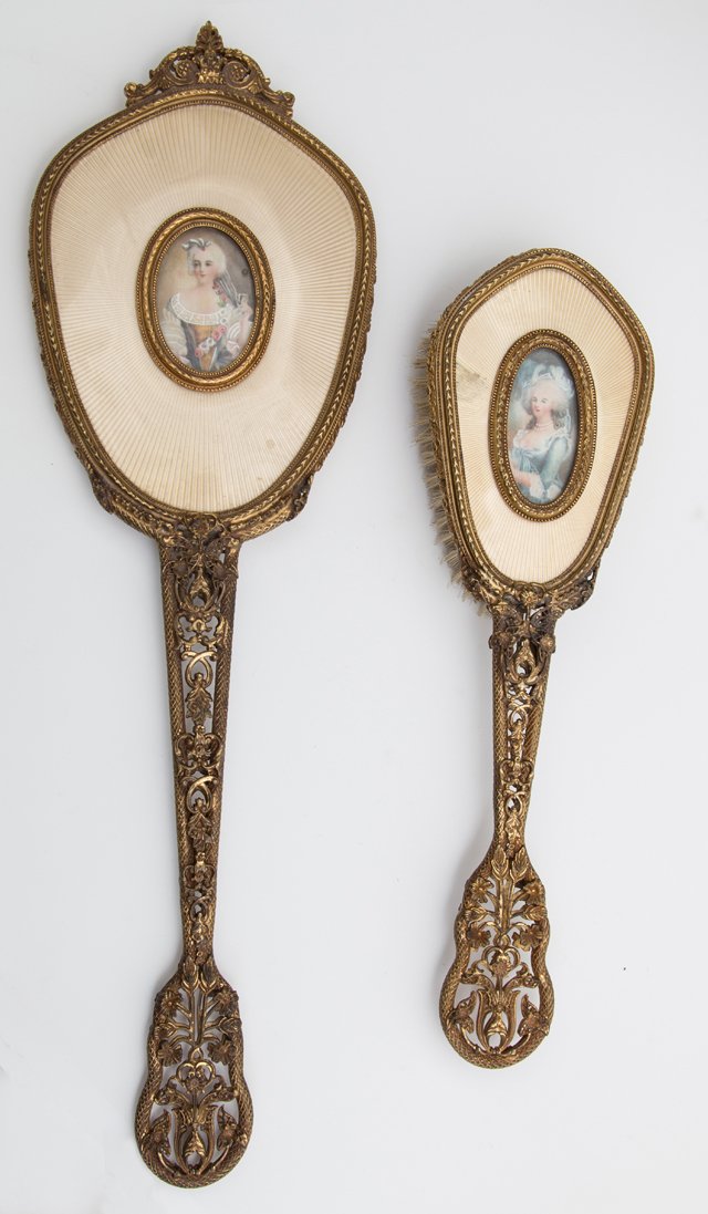Ornate Brass Two Piece Dresser Set, c. 1920, consisting (1 of 1)