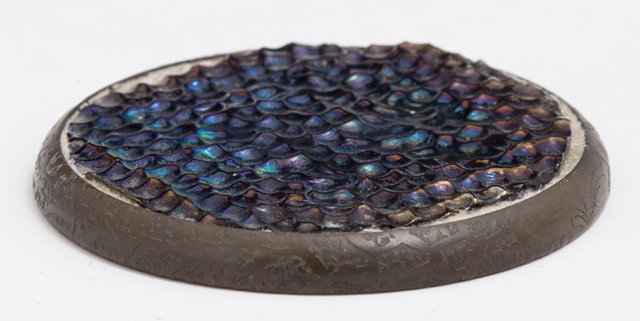 Bronze and Iridescent Textured Glass Paperweight, 20th: Bronze and Iridescent Textured Glass Paperweight, 20th c., stamped "Tiffany Studios, New York," and "935," H.- 3/8 in., Dia.- 4 1/8 in.