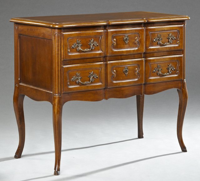 French Louis XV Style Carved Birch Commode, late 19th: French Louis XV Style Carved Birch Commode, late 19th c., the serpentine top over two drawers, on cabriole legs to hoof feet joined by a serpentine skirt, H.- 31 in., W.- 36 3/4 in., D.- 18 3/4 in.