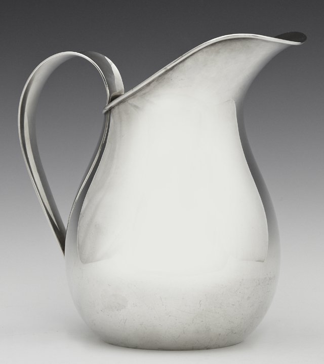 Sterling Water Pitcher, 20th c., by Allan Adler: Sterling Water Pitcher, 20th c., by Allan Adler (1916-2002), Wt.- 29.75 troy oz., H.- 8 1/8 in., W.- 8 1/2 in., D.- 5 3/4 in.