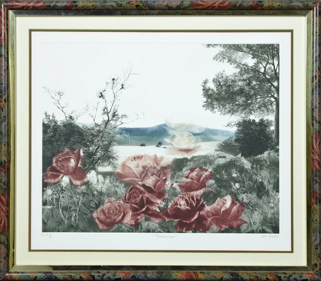 G. H. Rothe (1935-2007), "Rosesscape," 20th c.,: G. H. Rothe (1935-2007), "Rosesscape," 20th c., lithograph, Artist's Proof I, pencil marked "A.P. I" l.l. margin, pencil titled lower center margin, pencil signed l.r. margin, presented in a floral pr