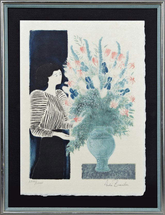 Andre Brasilier (1929- ), "La Bouquet Royale," 20th c.,: Andre Brasilier (1929- ), "La Bouquet Royale," 20th c., colored print, 75/175, pencil numbered l.l. margin, pencil signed l.r. margin, framed, H.- 30 1/4 in., W.- 21 3/8 in.