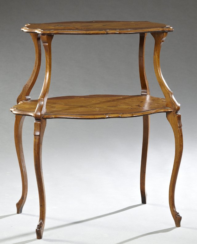 French Art Nouveau Marquetry Inlaid Fruitwood Two Tier (1 of 10)