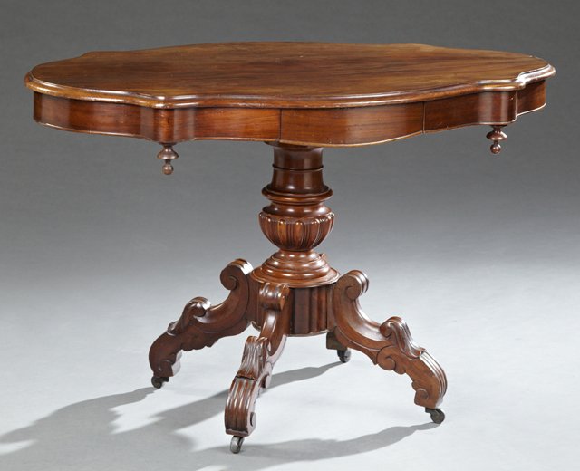French Carved Walnut Turtle Top Center Table, 19th c., (1 of 1)