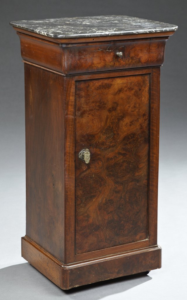 French Empire Carved Mahogany Marble Top Nightstand, (1 of 1)