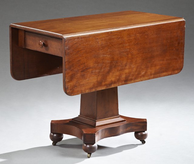 American Classical Carved Mahogany Drop Leaf Table, (1 of 3)