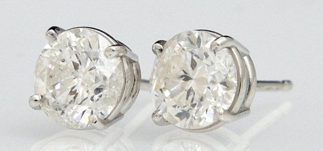 Pair of 14K White Gold Diamond Stud Earrings, each with (1 of 2)