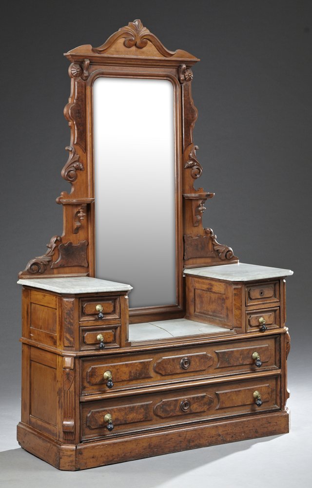 American Eastlake Carved Walnut Marble Top Dropwell (1 of 1)