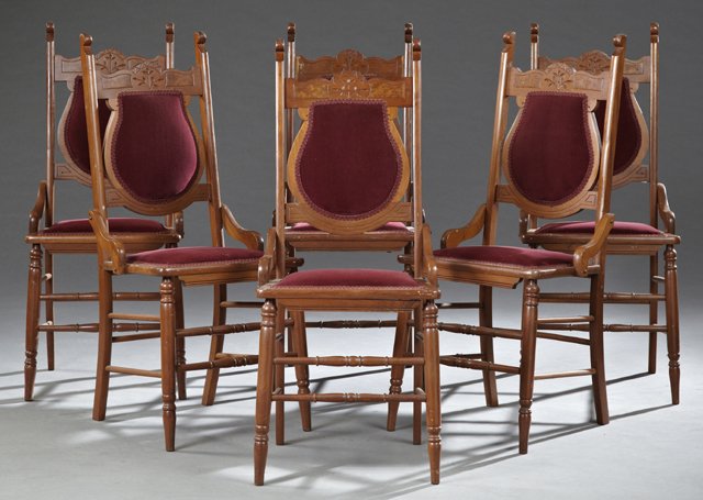 Set of Six American Eastlake Carved Walnut Dining (1 of 1)