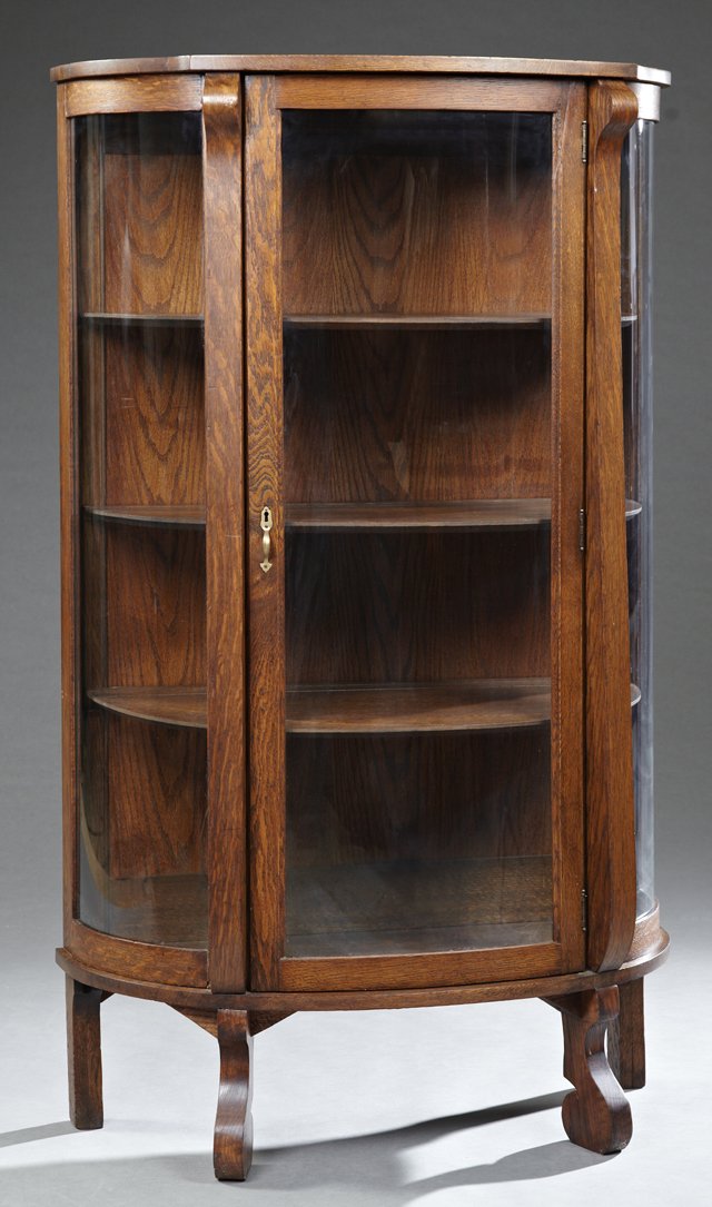 American Carved Oak Curved Glass Curio Cabinet, early (1 of 1)