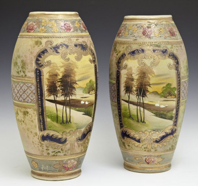 Pair of Japanese Satsuma Earthenware Baluster Vases, c. (1 of 1)