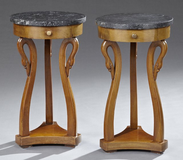 Pair of Carved Walnut Marble Top Carved Walnut Lamp (1 of 1)