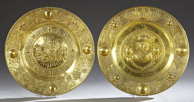 Pair of Large Brass Repousse Chargers, late 19th c., (1 of 1)