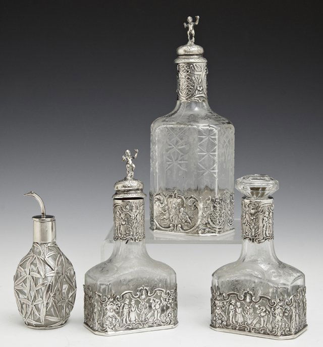 Group of Four .800 Silver Mounted Dresser Bottles, late (1 of 1)
